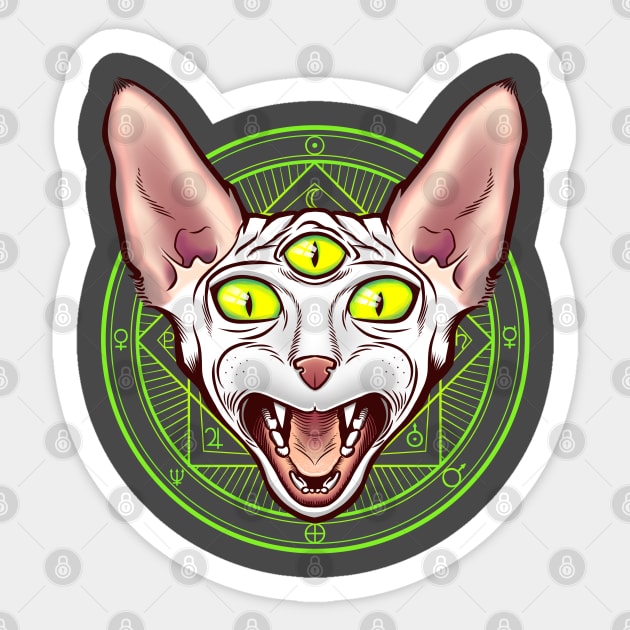 Creepy 3-eyed Occult Sphinx Cat Esoteric Pagan Magic Sticker by kgullholmen